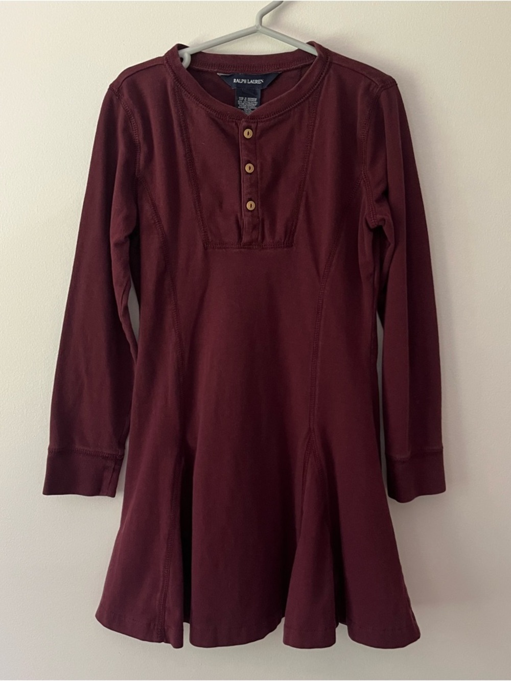 Girls Ralph Lauren Burgundy Dress 6 Henley Long Sleeve